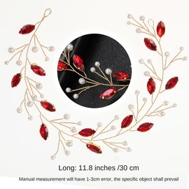 CASOLVX Red Bridal Hair Vine Rhinestone Crystal Headband Elegant Headpieces Wedding Accessories for Brides Bridesmaids Women