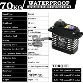 Stemedu 70KG Brushless Motor Servo with Metal Gear, IP68 Waterproof, High Torque & Speed (6-8.4V) for RC Cars, Trucks, Boats – 270° Rotation