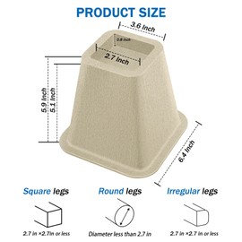 ANNKUT 6 Inch Heavy Duty Bed Risers, Furniture Risers for Desk, Chair, Table or Sofa, Couch Lift Risers, Supports up to 2200 lbs per Leg(4 Pack Beige)