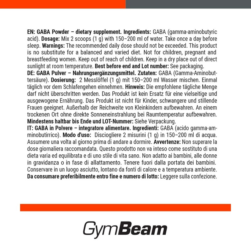 GymBeam GABA Powder - Gamma Aminobutyric Acid, Nootropics for Effective