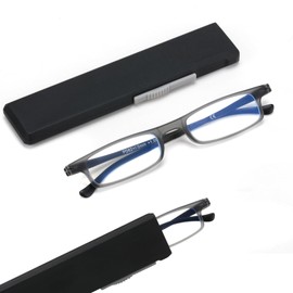 SKYOAK Ultra thin Lightweight Folding Reading Glasses Women Men TR90 Blue Light Blocking Anti UV/Eyestrain Foldable Compact Computer Readers Portable Unique Stretchable Slim Flat case Gunmetal +2.75