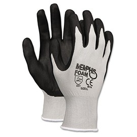 MCR Safety 9673XL Memphis Foam Seamless Nylon Knitted Gloves with Black Foam Nitrile Dipped Palm and Fingers, Black/White, X-Large, 1-Pair