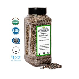 HQOExpress | Organic Black Pepper Coarse 14 Mesh | 16 oz. Chef Jar