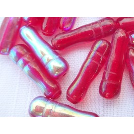 Czech 20 RUBY RED AB trans 7x22 mm bottle/peg  Czech pressed glass beads