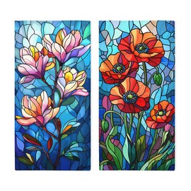 Flowers Bath Hand Towels Set of 2 Absorbent Colorful Stained Glass Poppies Magnolia Bathroom Kitchen Towels Set of 2 Face Towels for Bathroom Gym Hotel Sport Decor Gifts for Women Man 14"x28"