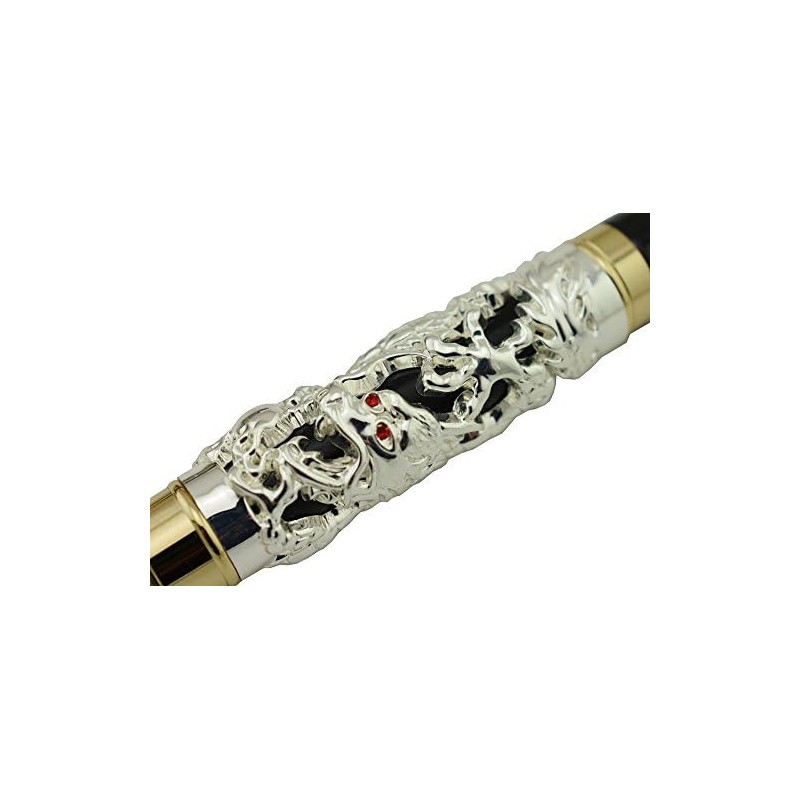 Jinhao - Pluma estilográfica de dragón de plata antigua, punta