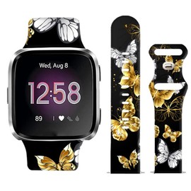 WLPFSAHF Watch Bands Compatible for Versa 2/Lite, Soft Silicone Cute Fadeless Sport Strap Replacement for Women Men, Gold Butterfly