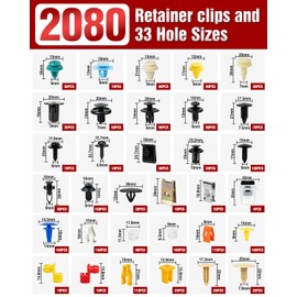 2080PCS Automotive Retainer Clips& Trim Removal Tools,32 Universal Sizes Push Type Rivets Fasteners,Door Panel Clips for Car Bumper, Fender,Door Panel and Interior Repair for Ford,Toyota,Chevy,Honda