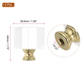 PATIKIL 39mm Lamp Shade Finial, 2 Pcs Cube Crystal Lamp Finials Caps Knob 1/4-27 Inch Threaded Base Clear Square Lamp Finial Decoration for Table Floor Lamps, Golden