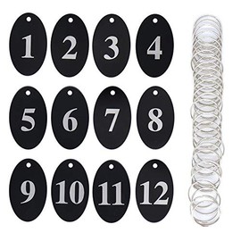 StayMax Aluminum Alloy Oval Number Tag Key Tag with Key Rings (0-10, Black)
