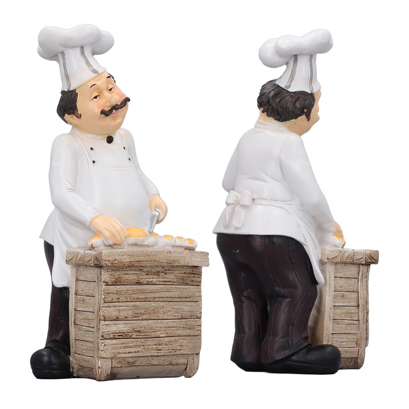 Resin Chef Statue Restaurant Dining Table Decor Figurine Ornament Kitchen