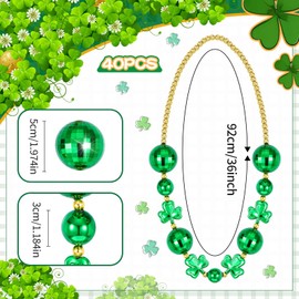 Cozypower 8 Pcs 36” St. Patrick's Day Jumbo Ball Beads Necklaces Set Green Jumbo Shamrock Ball Necklaces Round Bead Necklace Bundle for Irish Holiday Party Costume Accessories