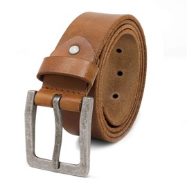 ROYALZ Men's Leather Belt made of robust 4mm buffalo-Leather, jeans men's belt with vintage antique buckle 38mm full-leather, Color:Brown, size:110