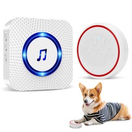 ChunHee Dog Door Bell - Doggie Doorbell Puppy Training - Dog Bells Toilet Training Smart Buttons Dog Clicker Operating at 500Feet with 55 Melodies 5 Volume Levels Velcro Installation 1Receiver 1 Bell