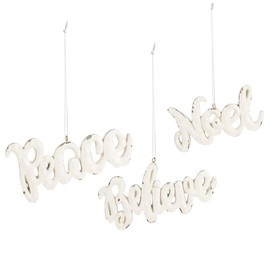 Hanna's Handiworks Believe Peace Noel Classic White 3 x 5 Metal Ornament Set of 3 Decorative Hanging Ornament
