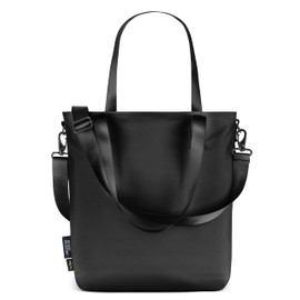 Simple Modern Tote Bag for Women | Small Black Water-Resistant Laptop Purse with Compartments and Zipper Top | Shoulder Bag with Crossbody Strap and Pockets for Work, Travel & School | Midnight Black