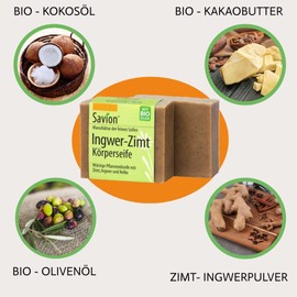 Savion Ginger Cinnamon Body Soap, Spicy Plant Oil Soap, Palm Oil-Free, Vegan, Cruelty Free, 80 g