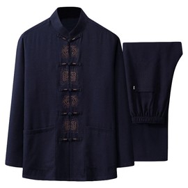 G-LIKE Tai Chi Uniform Shirt - Qi Gong Martial Arts Wing Chun Shaolin Kung Fu Shirt Training Cloths Apparel Clothing for Seniors Beginners Men Women Arthritis (Navy, M)