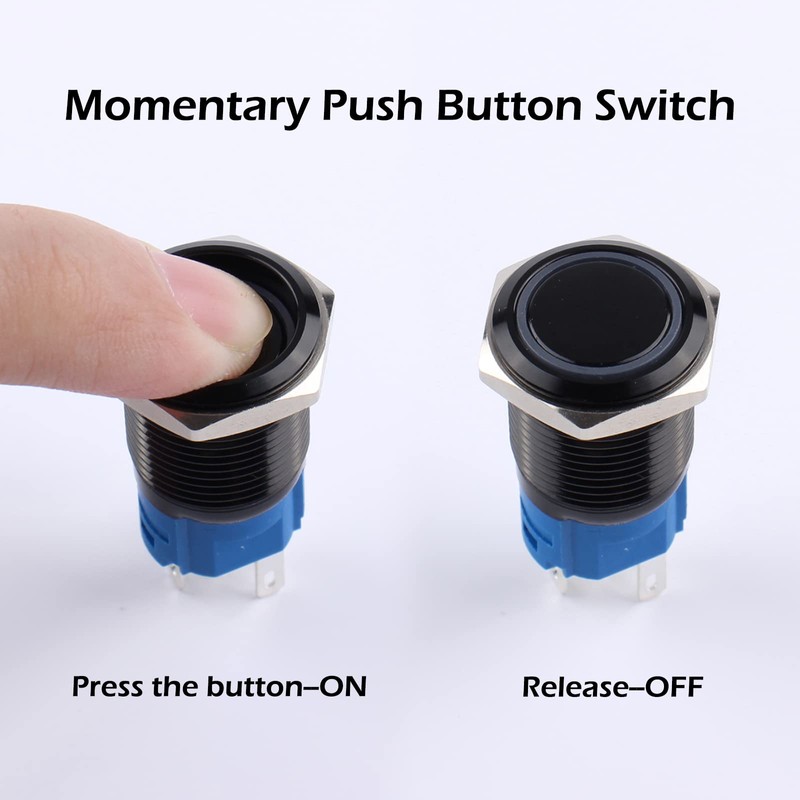 DMWD 2PCS 16MM Momentary Push Button Switch 12V-24V Ring LED