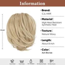CJL HAIR Claw Clip Short Ponytail Hair Extensions Bendable Metals Messy Bun Hair piece Wavy Curly Fake Hairpieces Ash Blonde
