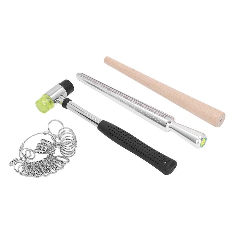 Ring Sizer Set Aluminum Finger Sizing Gauge Polishing Wood Mandrel
