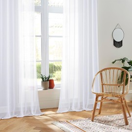 CUTEWIND White Curtains with Eyelets Transparent Bedroom Set of 2 Transparent Curtains 230 cm Long Voile Curtains White Living Room 140 cm Wide Curtains Living Room