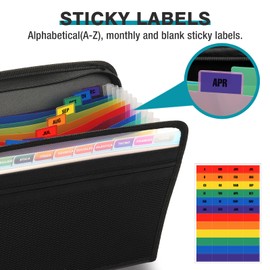 H4D Zippered Accordion File Organizer with Front Mesh Pouch, 13 Pocket Expanding File Folder, Fit for Documents Letter Size A4 Papers, Black