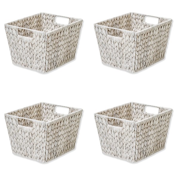11.5" Hyacinth Storage Basket with Handles, Rectangular, by Trademark Innovations (Set of 4, White)