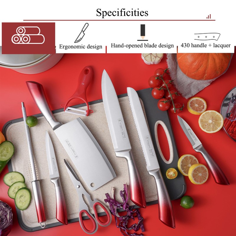 Knife Set, 9-Piece Kitchen Knife Set with Sharpener,Scissors, Non Stick