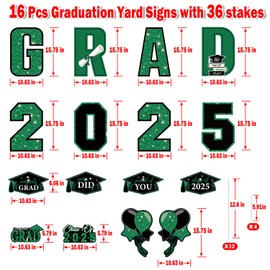 16 PCS Graduation Yard Signs, Green Graduation Yard Signs Class Of 2025, Large Congrats Grad 2025 Grad Signs with Stakes For 2025 Graduation Party Decorations, Beautifull And Easy To Install