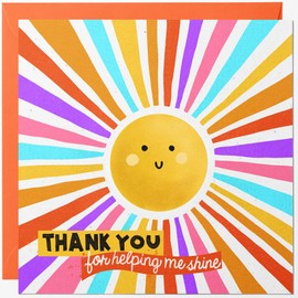 Teacher Thank You Card from Kids - Cute Rainbow Sun with Smile - Thank You for Helping Me Shine - Nursery Greeting Card from Children
