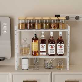 Ipotive Expandable Spice Rack, Stackable Cabinet Shelf Organizers, Countertop storage, Metal Kitchen Counter Shelves.Heavy Duty.(2Packs/White/Medium)