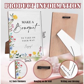 Make A Bouquet Wedding Signs, Flower Bar Desk Decor, Boho Flowers Bridal Shower Sign, 5" x 7" Wooden Sign with Stand and Hook, Wedding Welcome Sign, Wedding Accessories For Reception Table Decor, 08