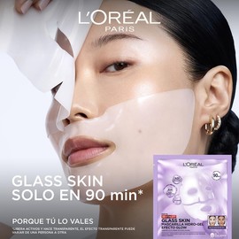 L'Oréal Paris Revitalift Ácido Hialurónico, Glass Skin Mascarilla de Hidrogel con Centella Asiática, Efecto glow en 90 Minutos, Hidratación Profunda y luminosidad, Todo Tipo de Piel, 1 pza.