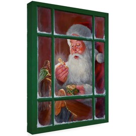 TYPTEK Festive Santa Claus Window Scene Canvas Wall Art Christmas Eve Decor for Bedroom Living Room Party 16x20 inch