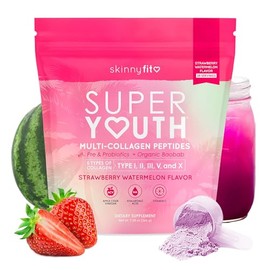 SkinnyFit - Colágeno Super Youth para mujeres - Polvo de péptidos de colágeno múltiple - Probióticos, fibra, ácido hialurónico - Sin OGM, sin gluten, 