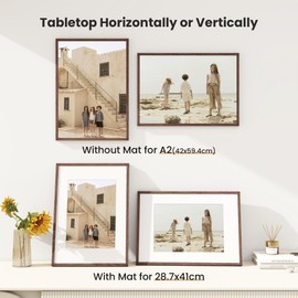 8x10 Picture Frame, Solid Oak Wood 8x10 inch Walnut Photo Frame for Home & Wall Decor, 8x10 Picture Frame with Mount for 5x7 Inch with Tempered Real Glass, Tabletop & Wall Mounting Display