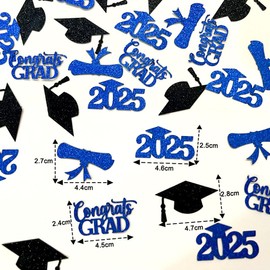 Graduation Confetti 2025 Glitter Congrats Grad 2025 Paper Table Confetti for 2025 College High School Graduation Celebration Party Decorations (Blue)