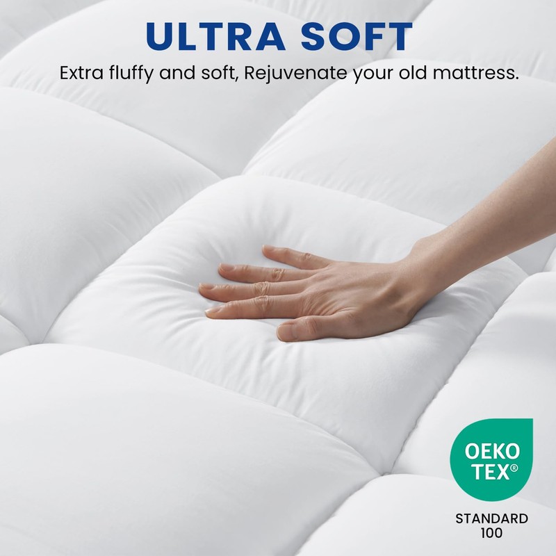 MEROUS Queen Mattress Topper, Extra Thick Pillowtop, Cooling and Plush