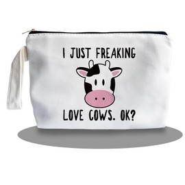SQQCMM Funny Cute Cow Makeup Bag - Cute Cow Themed Gifts for Lovers Girls Mom Women, Cosmetic Travel Bags for Women, Canvas Zipper Makeup Bag