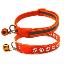 Orange Dog Collar with Bell, 2-Pack Basic & Reflective Kitten Collars with Bells for XXS Xs Small Tiny Pet Male Dogs Boy Animal, Neck 7-12 inch