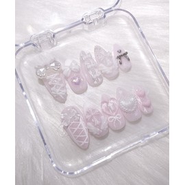 Angelic Pink ﾟ｡ﾟ･｡ Handmade Nail Tips - Short Coffin / 엔젤릭 핑크 ﾟ｡ﾟ･｡ 수제네일팁 - 숏코핀