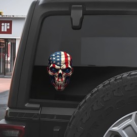 American Flag Skull Vinyl Car Window Decals – Waterproof Removable Bumper Sticker 2-Pack, Patriotic Graphic for Laptops, Vehicles, and Water Bottles#B045