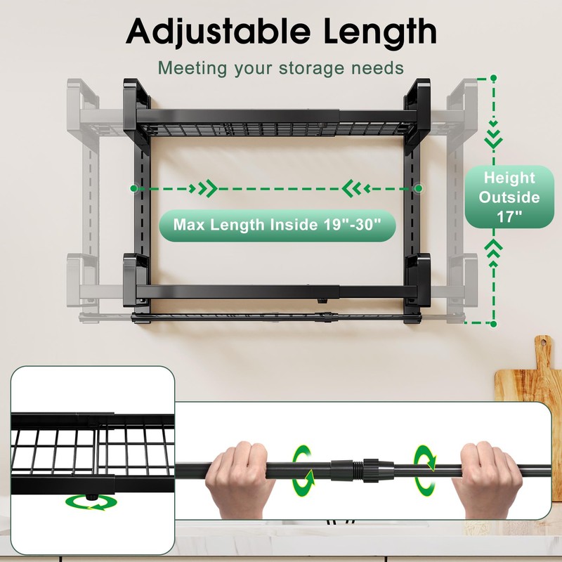 19"- 30" Expandable Hanging Pot Rack, 2 Tier Heavy Duty