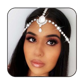 Reaky Rhinestone Head Chain Gold Headpiece Crystal Head Jewelry for Women (Silver, one size)