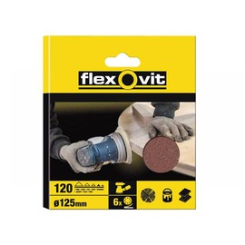 Flexovit FLV26392 Velcro Backed Sanding Discs 125mm - 8 Hole - Fine (6pk)