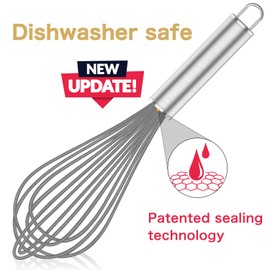 OYV Grey Silicone Whisk, Professional Whisks For Cooking Non-Scratch, Stainless Steel & Silicone Wisk, Plastic Rubber Whisk Tool For Nonstick Cookware Pans, Silicon Wisks Set of 3