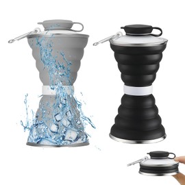 Botella de Agua Plegable 2Pcs, YDGAKN Termo Plegable, Vaso Plegable, Sin BPA, Botella Silicona Reutilizable, a Prueba de Fugas, Portátil, para Viajes, Gimnasio, Camping, Senderismo (Negro + Gris)