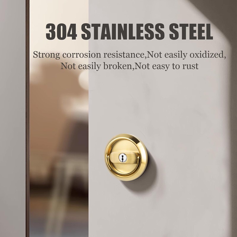 ZZBUY Pocket Door Lock with Key, Round Recessed Pocket Door