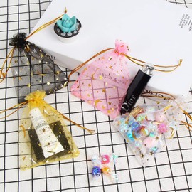 KIMOBER 100pcs Organza Gift Bags,Mixed Color Gift Wrap Bags with Drawstring Small Mesh Bags for Wedding Jewelry Baby Shower Party Favour Supply,3.5 X 4.7 Inch,Star and Moon 4 Colors